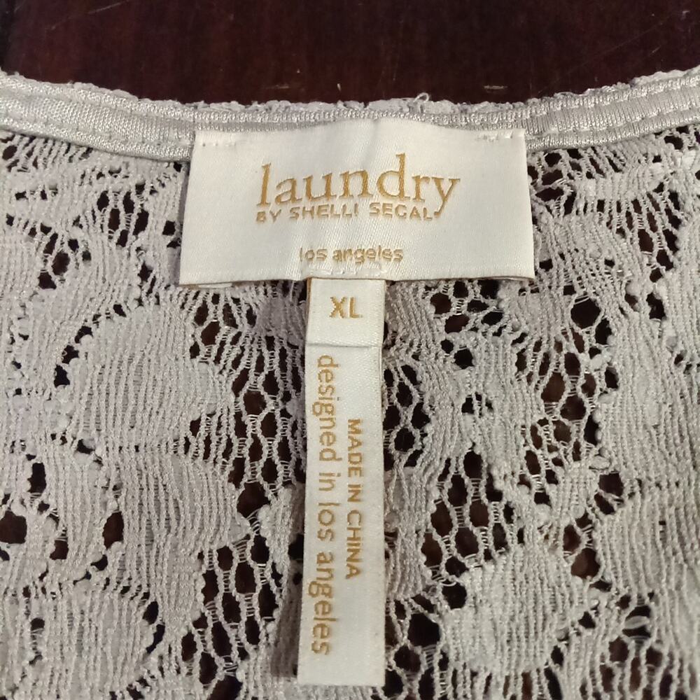 laundry by shelli segal top Gray Tank Lace Sheer Sz.XL Fairy Cottage Boho Layer - Picture 3 of 4